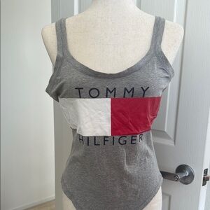 Tommy Hilfiger Gray and White Sleeveless Fitted Bodysuit